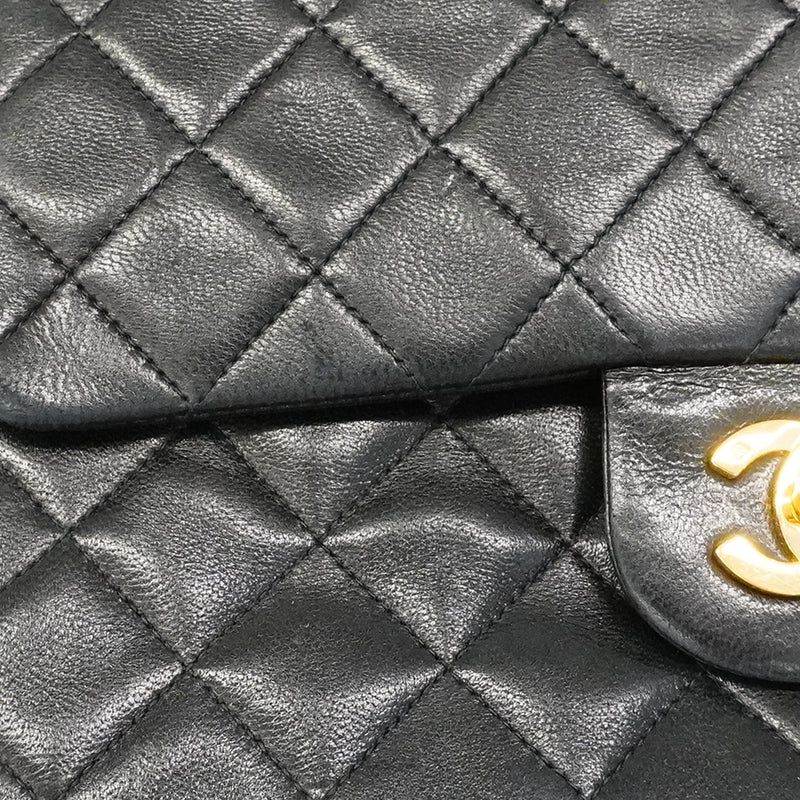 【6fd5329】シャネル ショルダーバッグ マトラッセ Wフラップ Wチェーン ラムスキン ブラック ゴールド金具【中古】レディース