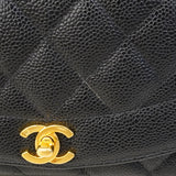 【6fd5331】シャネル ショルダーバッグ ダイアナ チェーンショルダー キャビアスキン ブラック ゴールド金具【中古】レディース
