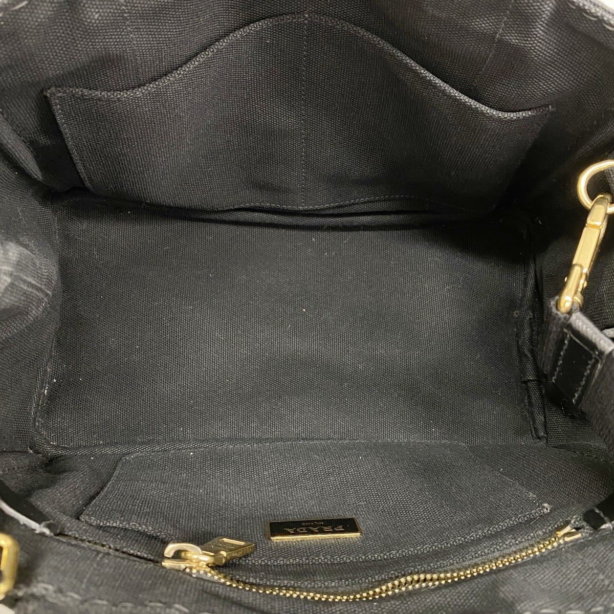 【6fd5348】プラダ トートバッグ カナパ キャンバス ブラック ゴールド金具 2wayバッグ【中古】レディース