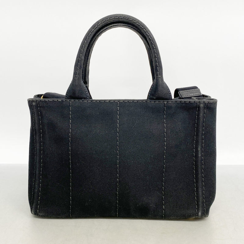 【6fd5348】プラダ トートバッグ カナパ キャンバス ブラック ゴールド金具 2wayバッグ【中古】レディース