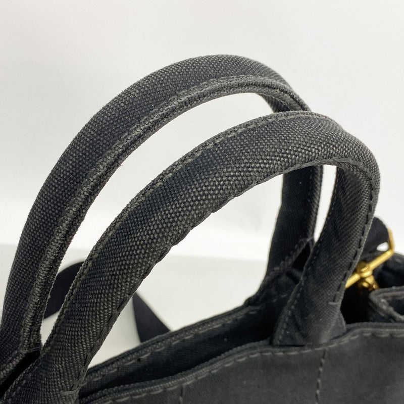 【6fd5348】プラダ トートバッグ カナパ キャンバス ブラック ゴールド金具 2wayバッグ【中古】レディース
