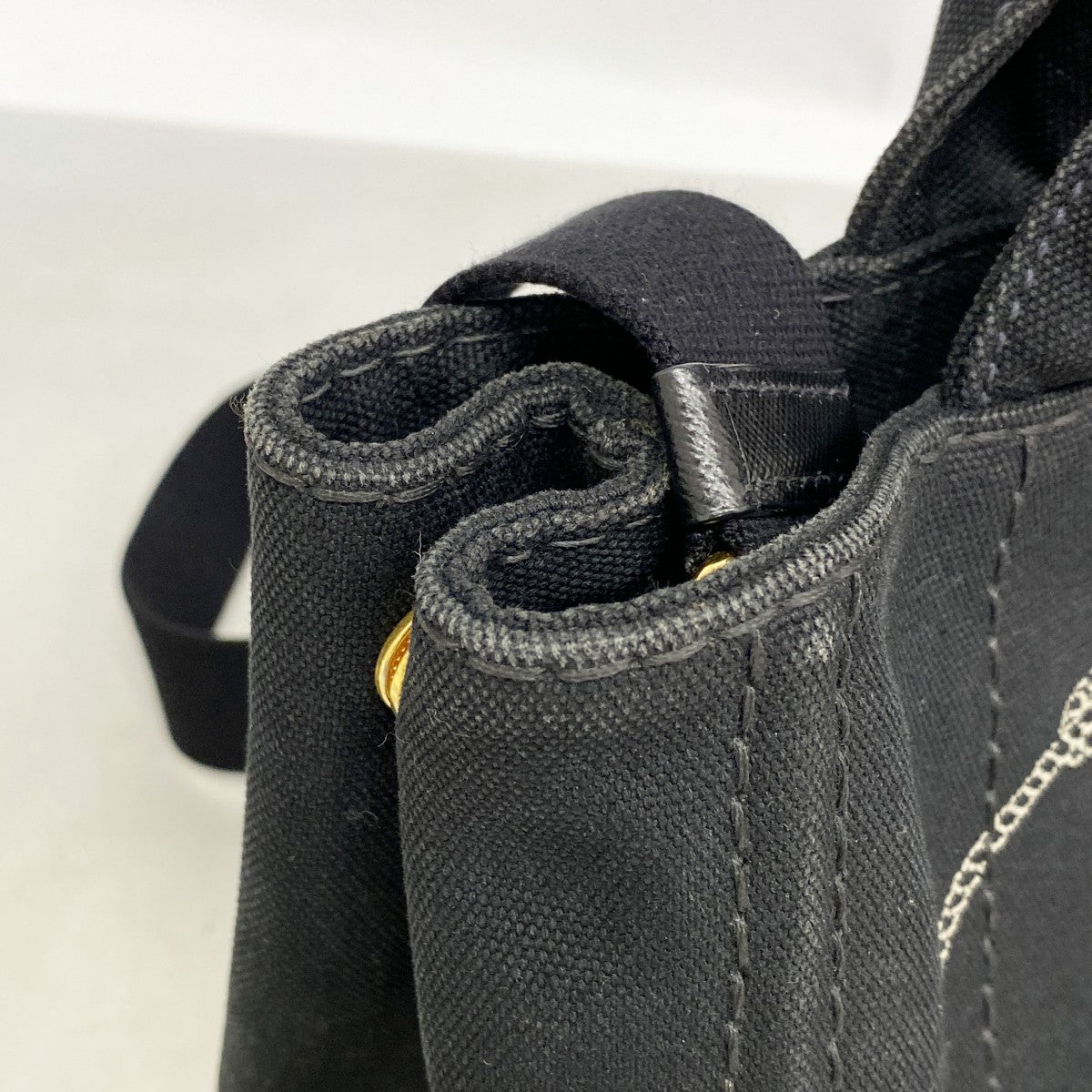 【6fd5348】プラダ トートバッグ カナパ キャンバス ブラック ゴールド金具 2wayバッグ【中古】レディース