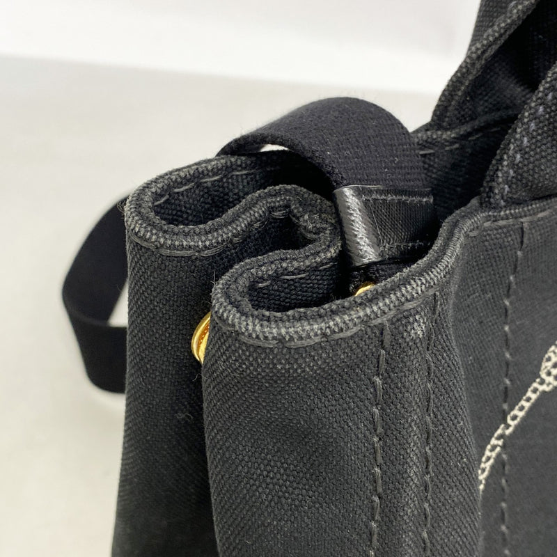 【6fd5348】プラダ トートバッグ カナパ キャンバス ブラック ゴールド金具 2wayバッグ【中古】レディース
