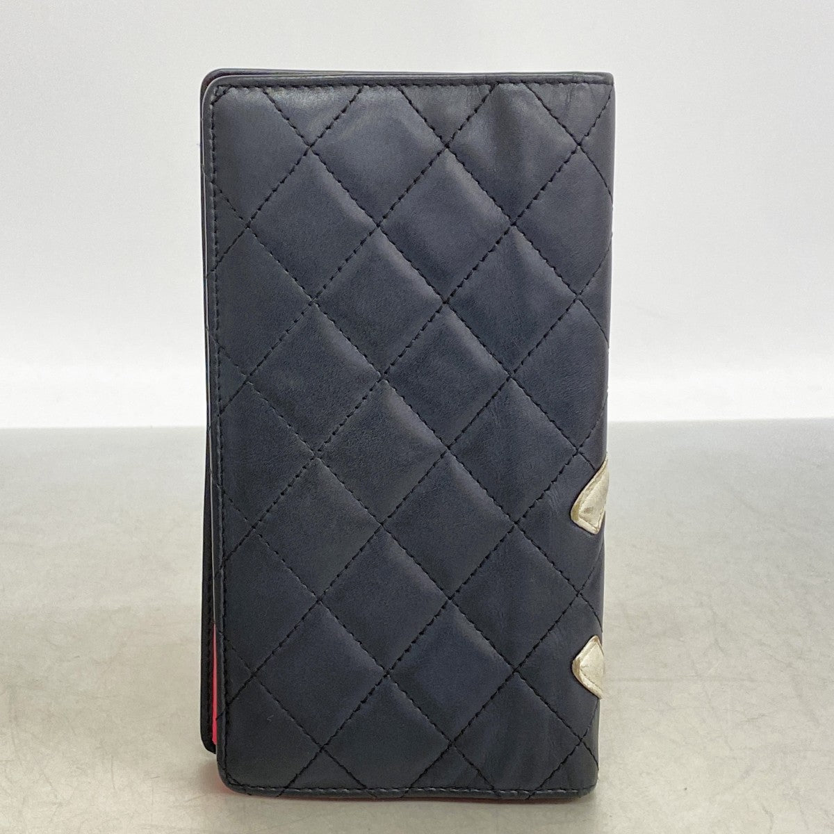 【6fd5352】シャネル 長財布 カンボン ラムスキン ブラック ホワイト シルバー金具【中古】レディース