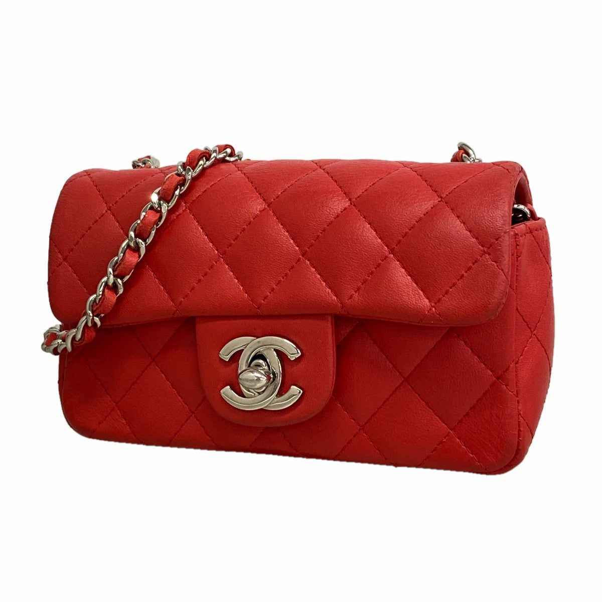 【6fd5353】シャネル ショルダーバッグ ミニマトラッセ チェーンショルダー ラムスキン レッド シルバー金具【中古】レディース