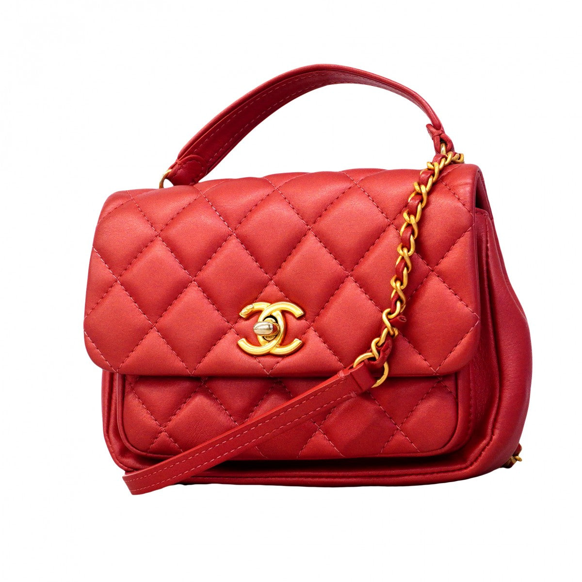 【6fd5364】シャネル ハンドバッグ マトラッセ チェーンショルダー レザー レッド シャンパンゴールド金具 2wayバッグ【中古】レディース