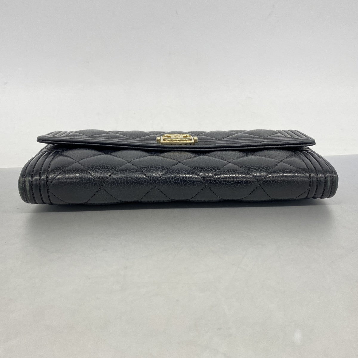 【6fd5373】シャネル 長財布 ボーイシャネル キャビアスキン ブラック シャンパンゴールド金具【中古】レディース