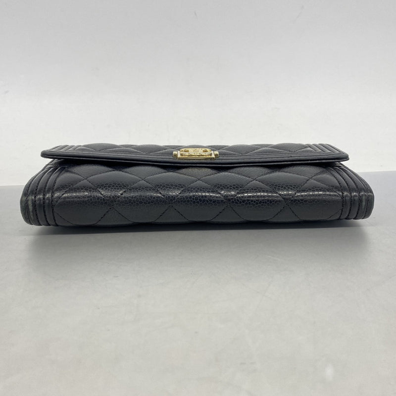 【6fd5373】シャネル 長財布 ボーイシャネル キャビアスキン ブラック シャンパンゴールド金具【中古】レディース