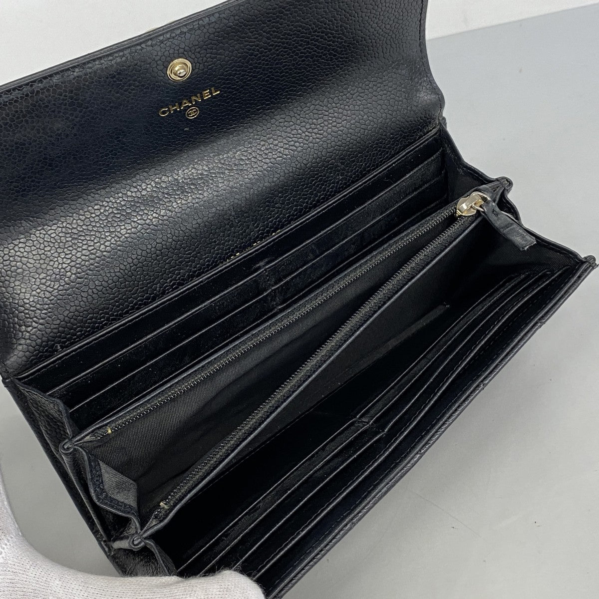 【6fd5373】シャネル 長財布 ボーイシャネル キャビアスキン ブラック シャンパンゴールド金具【中古】レディース