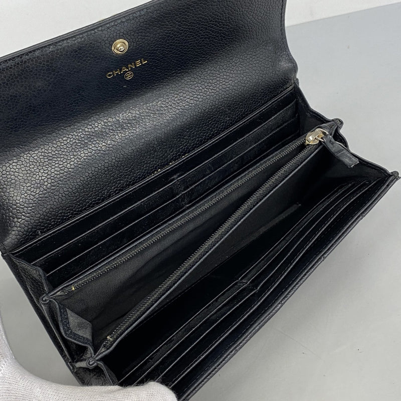 【6fd5373】シャネル 長財布 ボーイシャネル キャビアスキン ブラック シャンパンゴールド金具【中古】レディース