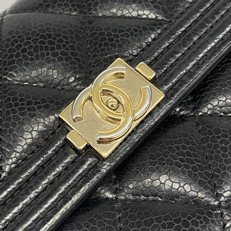 【6fd5373】シャネル 長財布 ボーイシャネル キャビアスキン ブラック シャンパンゴールド金具【中古】レディース