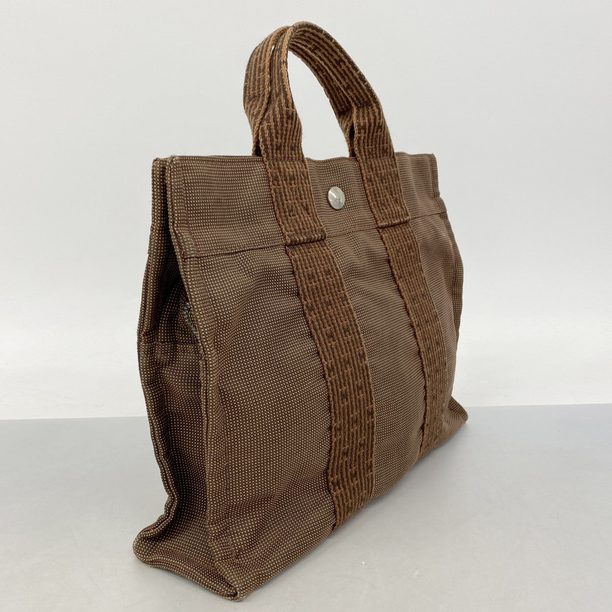 【6fd5382】エルメス トートバッグ エールラインPM キャンバス ブラウン シルバー金具【中古】メンズ レディース ユニセックス