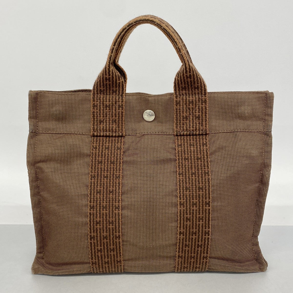 【6fd5382】エルメス トートバッグ エールラインPM キャンバス ブラウン シルバー金具【中古】メンズ レディース ユニセックス