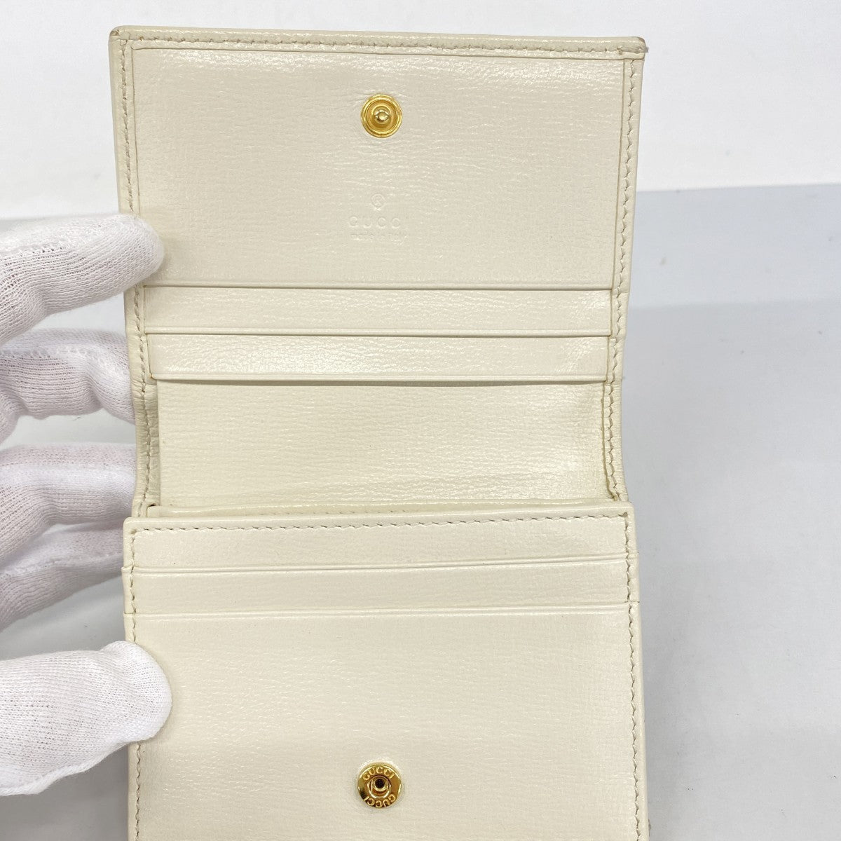 【6fd5385】グッチ 財布 GGスプリーム ホースビット 621887 PVC ベージュ ホワイト ゴールド金具【中古】レディース