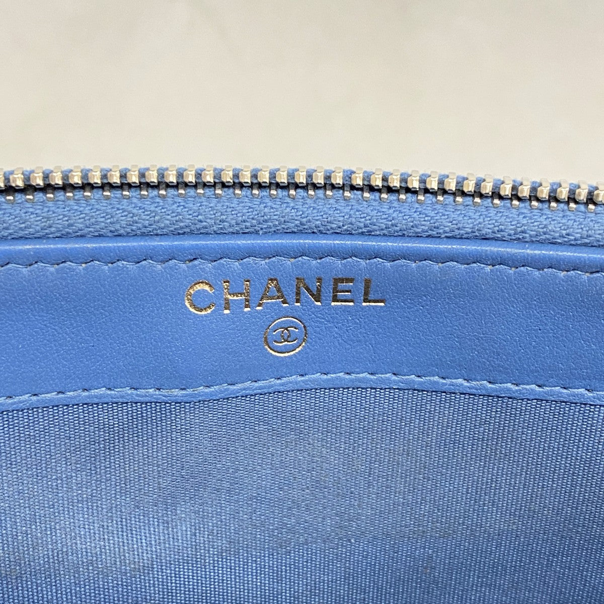 【6fd5406】シャネル ポシェット チェーンショルダー CCフィリグリー キャビアスキン ブルー シャンパンゴールド金具【中古】レディース