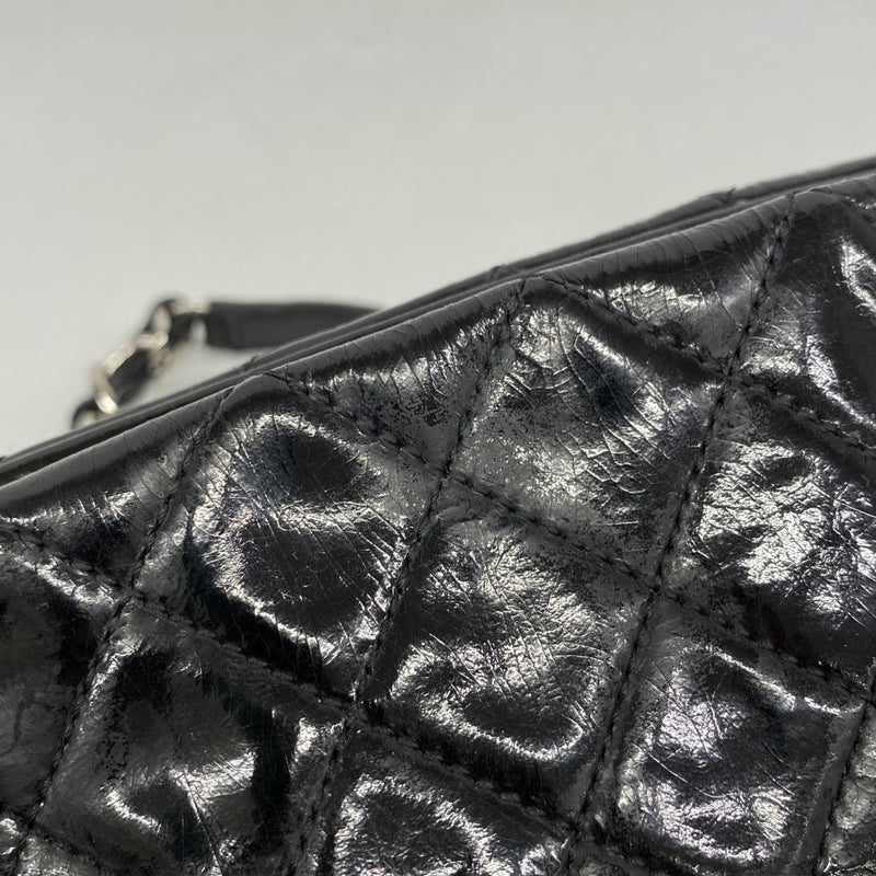 【6fd5412-k】シャネル ショルダーバッグ マドモアゼル チェーンショルダー パテントレザー ブラック シルバー金具【中古】レディース