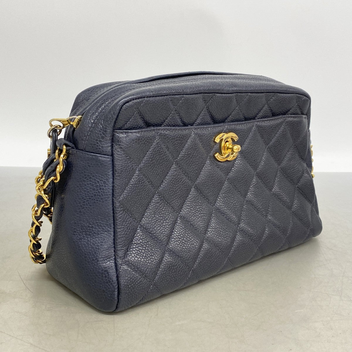 【6fd5426】シャネル ショルダーバッグ マトラッセ チェーンショルダー キャビアスキン ネイビー ゴールド金具【中古】レディース