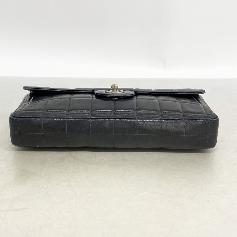 【6fd5431】シャネル ショルダーバッグ チョコバー チェーンショルダー ラムスキン ブラック シルバー金具【中古】レディース