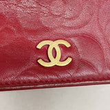 【6fd5435】シャネル 長財布 カメリア ラムスキン レッド ピンク ゴールド金具【中古】レディース