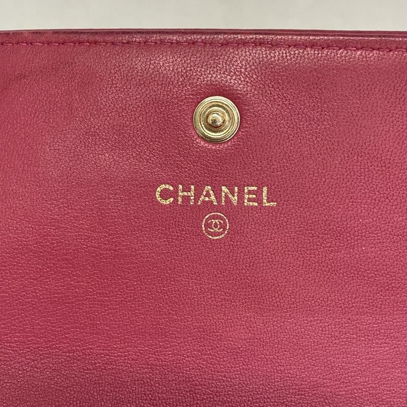 【6fd5435】シャネル 長財布 カメリア ラムスキン レッド ピンク ゴールド金具【中古】レディース