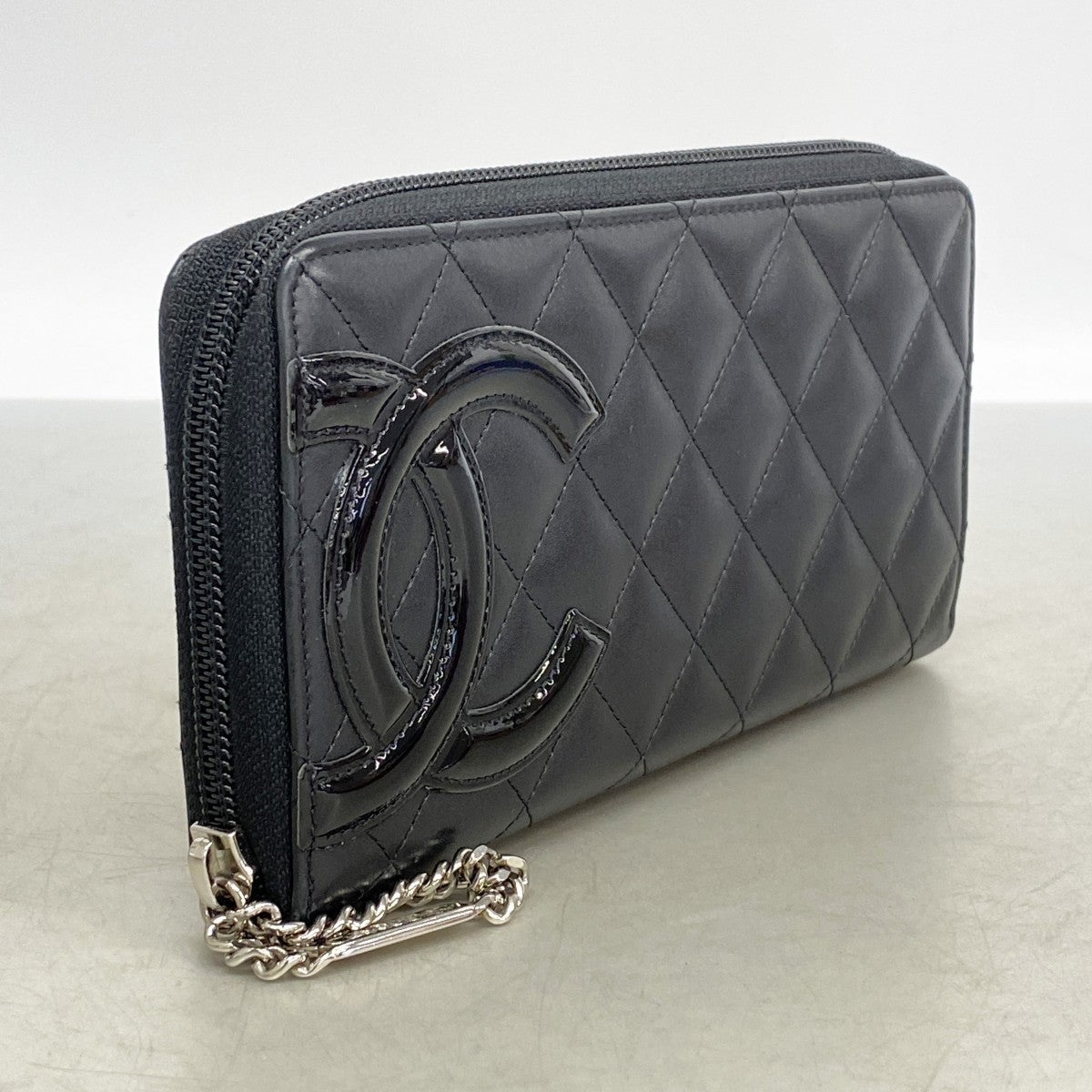 【6fd5436】シャネル 長財布 カンボン ラムスキン パテントレザー ブラック シルバー金具【中古】レディース