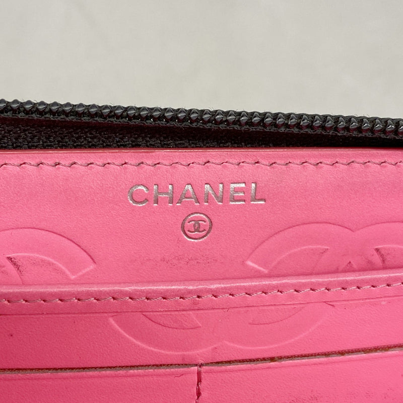 【6fd5436】シャネル 長財布 カンボン ラムスキン パテントレザー ブラック シルバー金具【中古】レディース