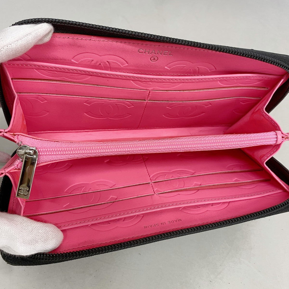 【6fd5436】シャネル 長財布 カンボン ラムスキン パテントレザー ブラック シルバー金具【中古】レディース