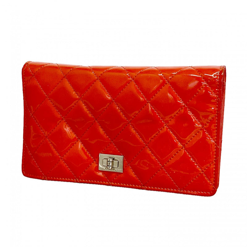 【6fd5437】シャネル 長財布 2.55/マトラッセ パテントレザー オレンジ シルバー金具【中古】レディース