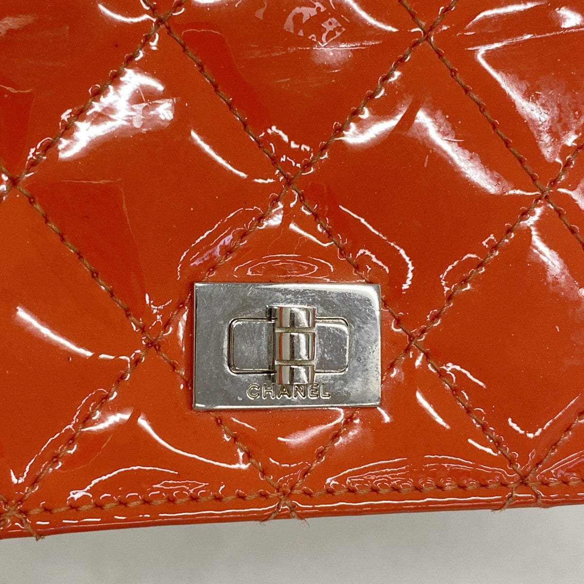 【6fd5437】シャネル 長財布 2.55/マトラッセ パテントレザー オレンジ シルバー金具【中古】レディース