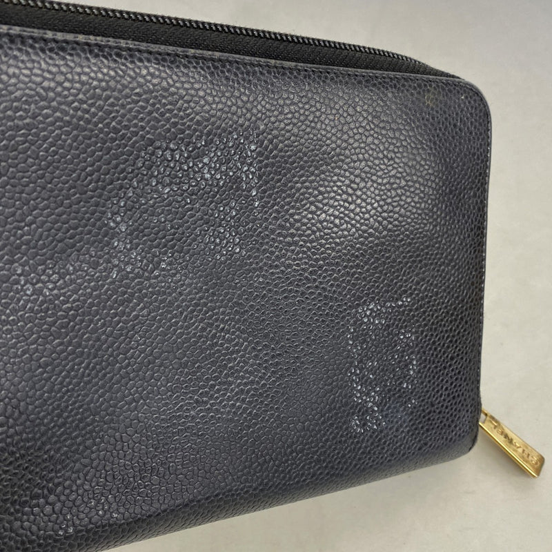 【6fd5438】シャネル 長財布 キャビアスキン ブラック ゴールド金具【中古】レディース