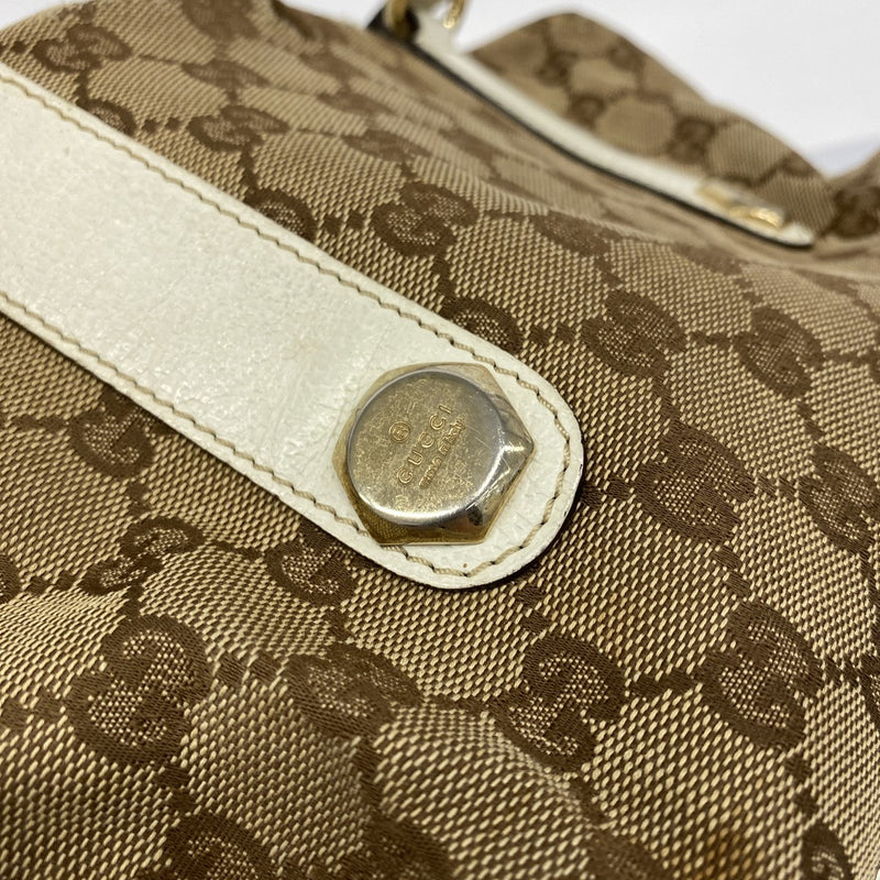 【6fd5451-k】グッチ ハンドバッグ GGキャンバス 152457 キャンバス ベージュ ブラウン ホワイト シャンパンゴールド金具【中古】レディース