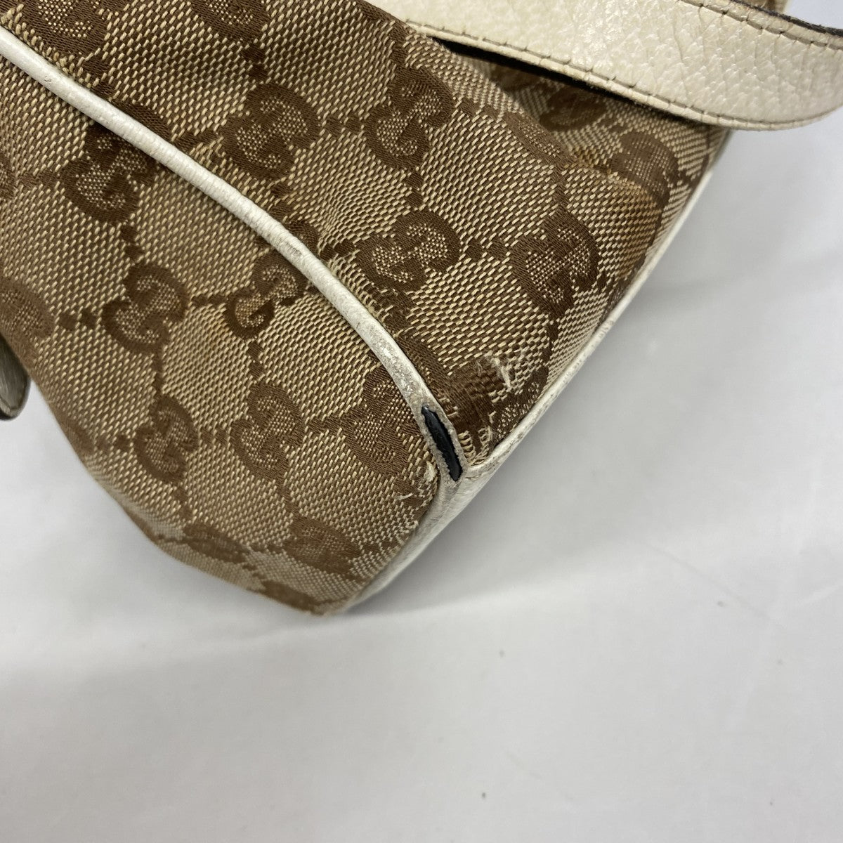 【6fd5451-k】グッチ ハンドバッグ GGキャンバス 152457 キャンバス ベージュ ブラウン ホワイト シャンパンゴールド金具【中古】レディース