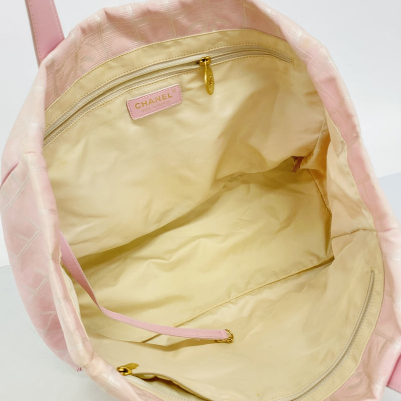 【6fd5455-k】シャネル トートバッグ ニュートラベル ナイロン ピンク シルバー ゴールド金具【中古】レディース