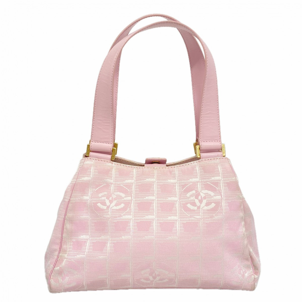 【6fd5456-k】シャネル ハンドバッグ ニュートラベル ナイロン ピンク シルバー ゴールド金具【中古】レディース