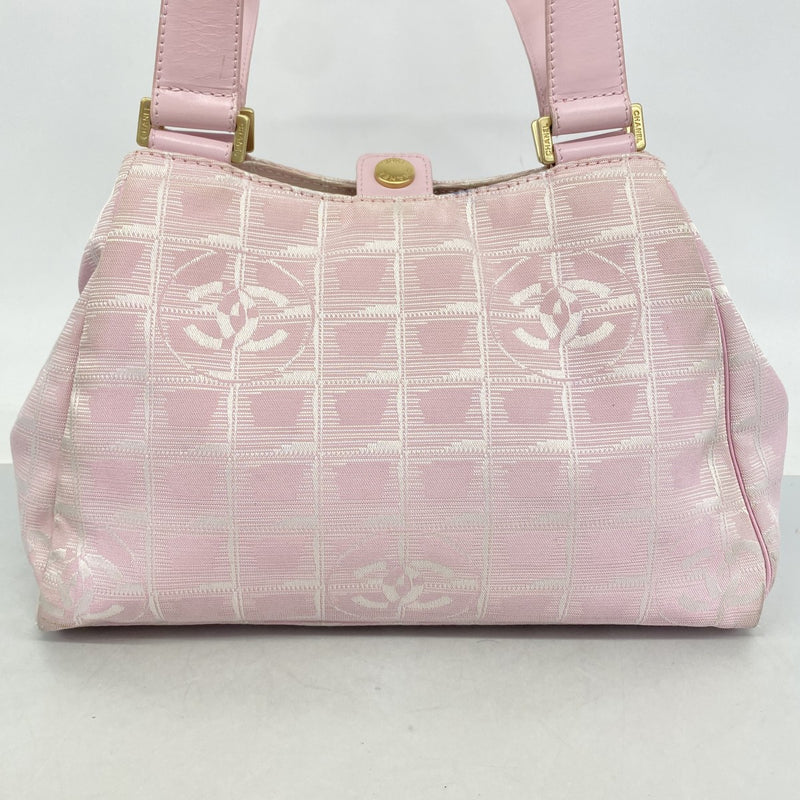 【6fd5456-k】シャネル ハンドバッグ ニュートラベル ナイロン ピンク シルバー ゴールド金具【中古】レディース