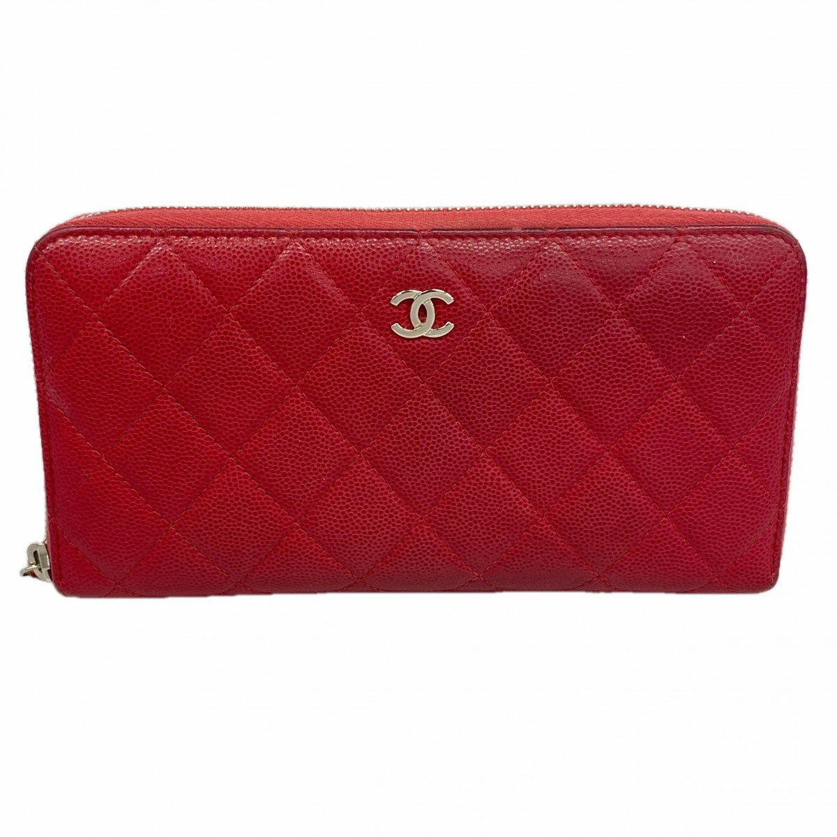 【6fd5457-k】シャネル 長財布 マトラッセ キャビアスキン レッド シルバー金具【中古】レディース