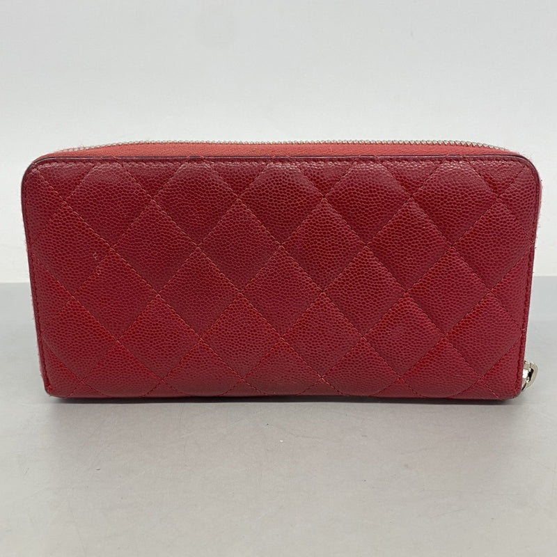 【6fd5457-k】シャネル 長財布 マトラッセ キャビアスキン レッド シルバー金具【中古】レディース