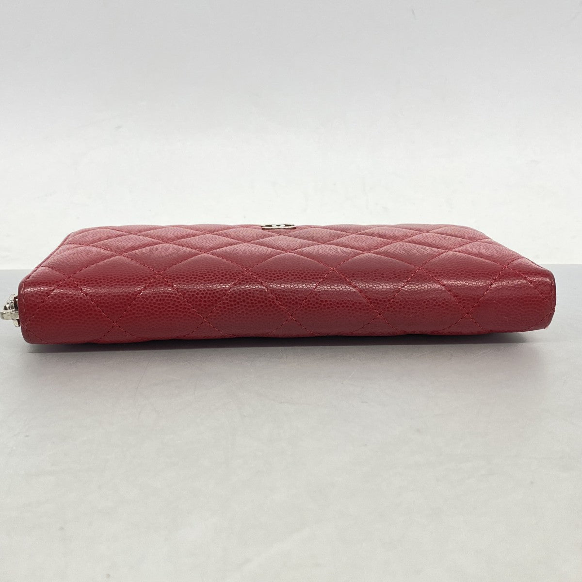 【6fd5457-k】シャネル 長財布 マトラッセ キャビアスキン レッド シルバー金具【中古】レディース