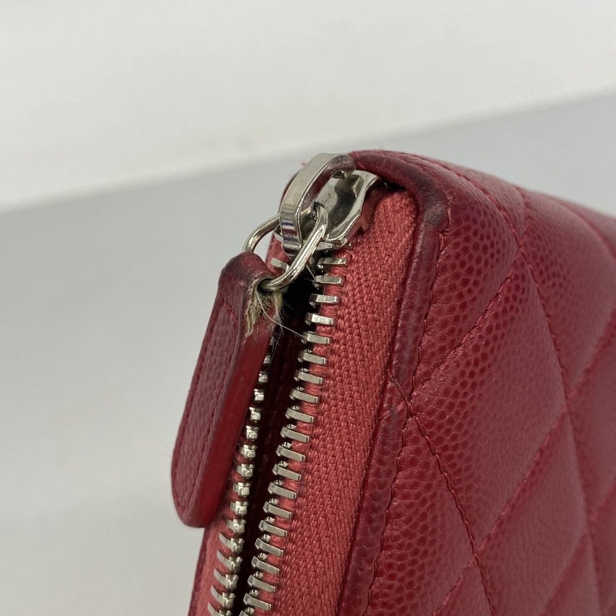 【6fd5457-k】シャネル 長財布 マトラッセ キャビアスキン レッド シルバー金具【中古】レディース