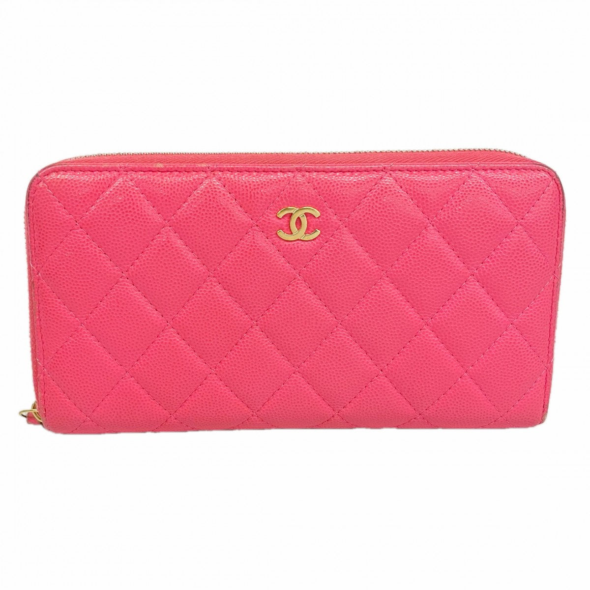 【6fd5458-k】シャネル 長財布 マトラッセ キャビアスキン ピンク ゴールド金具【中古】レディース