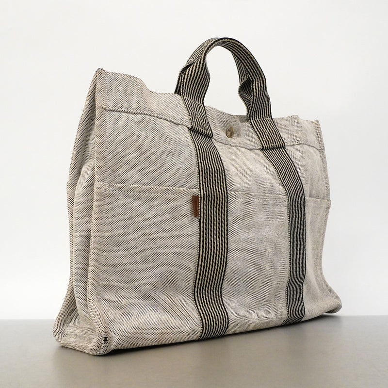 【6fd5459】エルメス トートバッグ ニューフールトゥMM キャンバス グレー シルバー金具【中古】メンズ レディース ユニセックス
