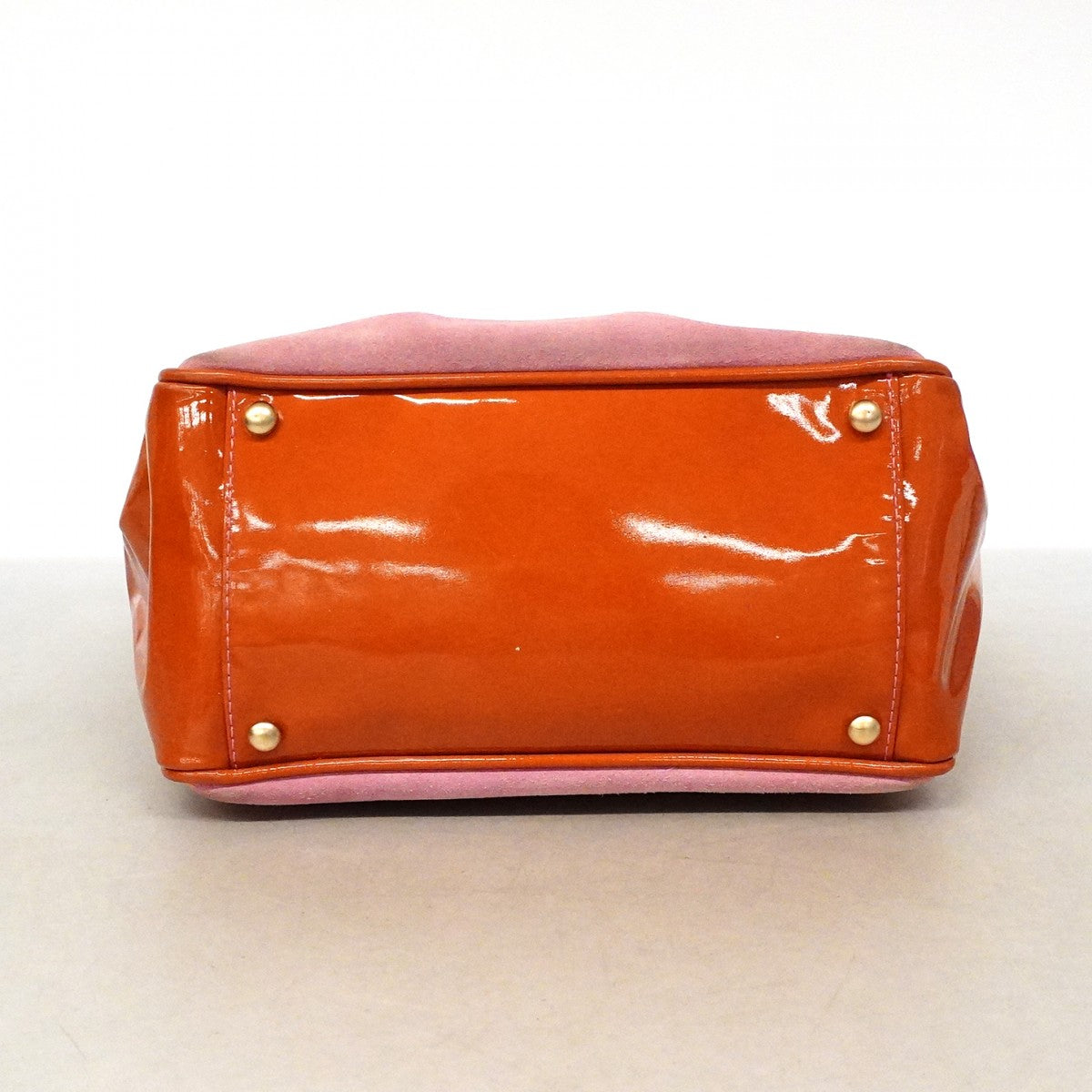 【6fd5461】シャネル トートバッグ カメリア スウェード パテントレザー ピンク オレンジ シャンパンゴールド金具【中古】レディース