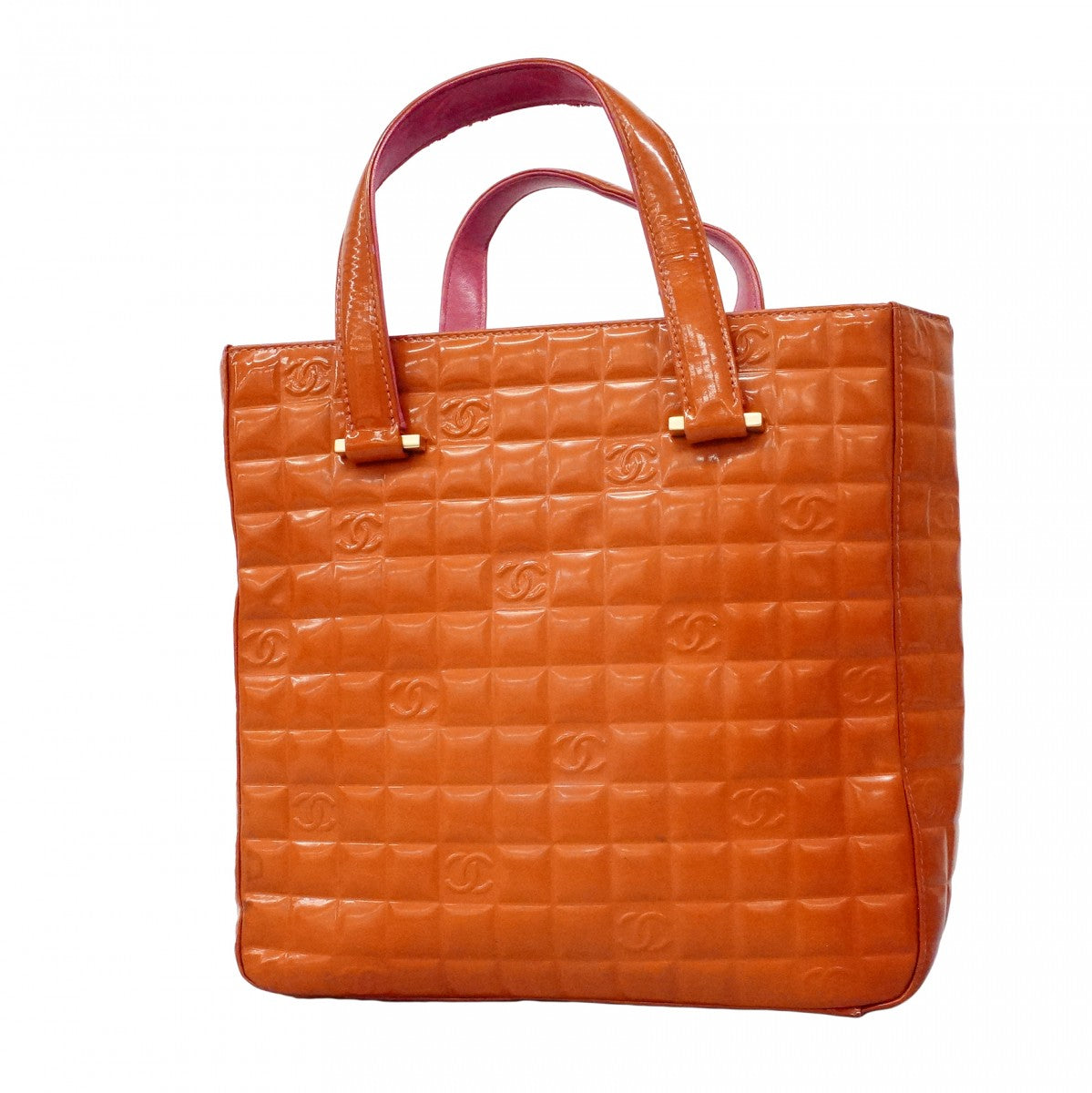 【6fd5462】シャネル トートバッグ チョコバー パテントレザー ピンク オレンジ シャンパンゴールド金具【中古】レディース