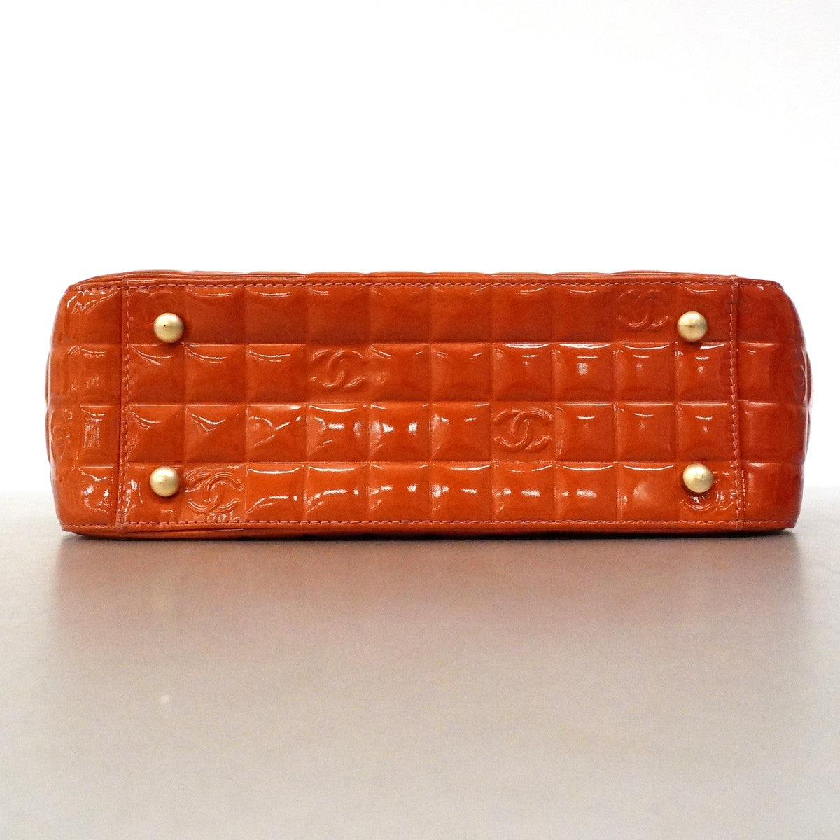 【6fd5462】シャネル トートバッグ チョコバー パテントレザー ピンク オレンジ シャンパンゴールド金具【中古】レディース