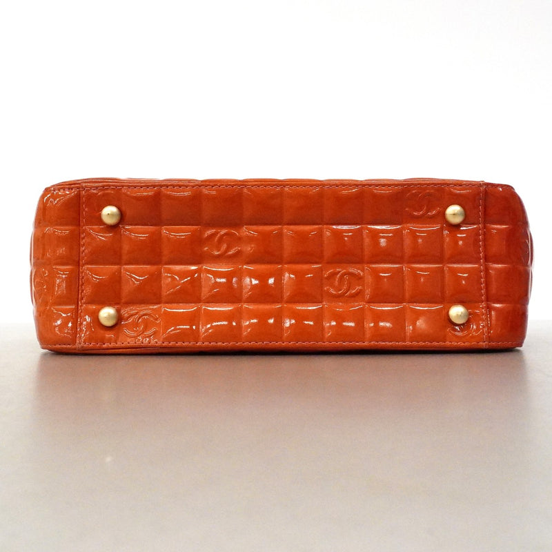 【6fd5462】シャネル トートバッグ チョコバー パテントレザー ピンク オレンジ シャンパンゴールド金具【中古】レディース