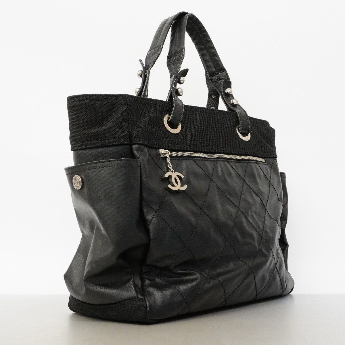 【6fd5463】シャネル トートバッグ パリビアリッツ キャンバス ブラック シルバー金具【中古】レディース