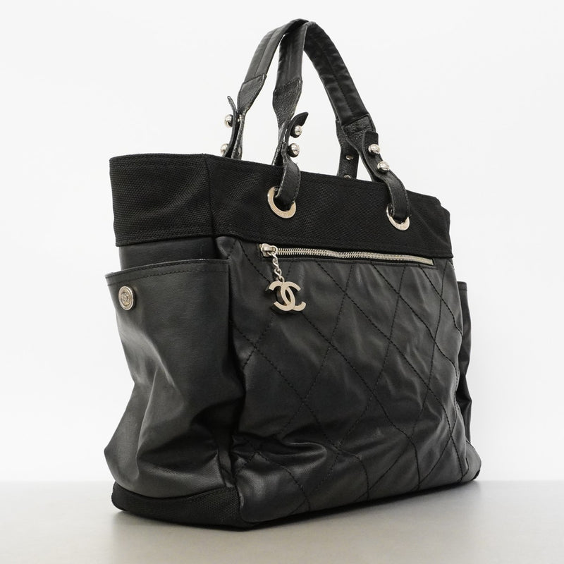 【6fd5463】シャネル トートバッグ パリビアリッツ キャンバス ブラック シルバー金具【中古】レディース