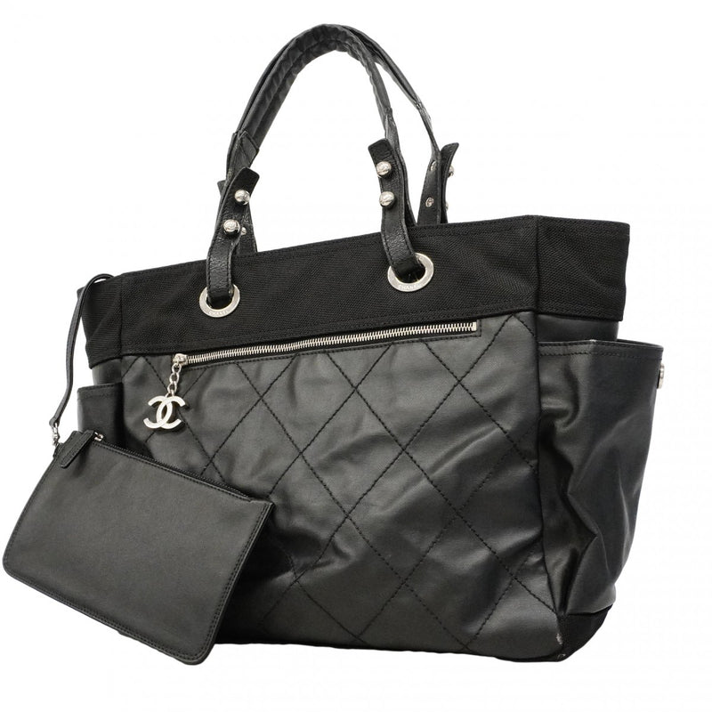 【6fd5463】シャネル トートバッグ パリビアリッツ キャンバス ブラック シルバー金具【中古】レディース