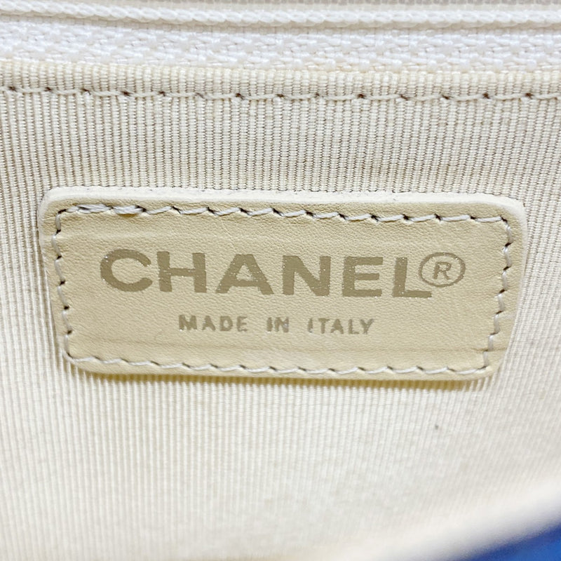 【6fd5490-k】シャネル ショルダーバッグ チョコバー チェーンショルダー サテン ネイビー オレンジ シルバー金具【中古】レディース