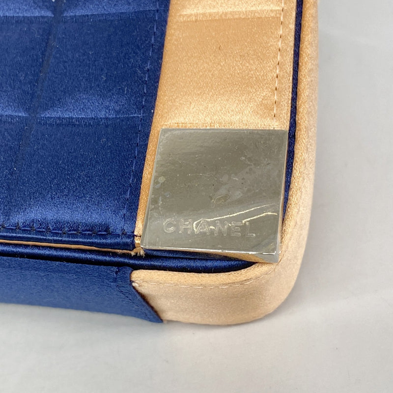 【6fd5490-k】シャネル ショルダーバッグ チョコバー チェーンショルダー サテン ネイビー オレンジ シルバー金具【中古】レディース